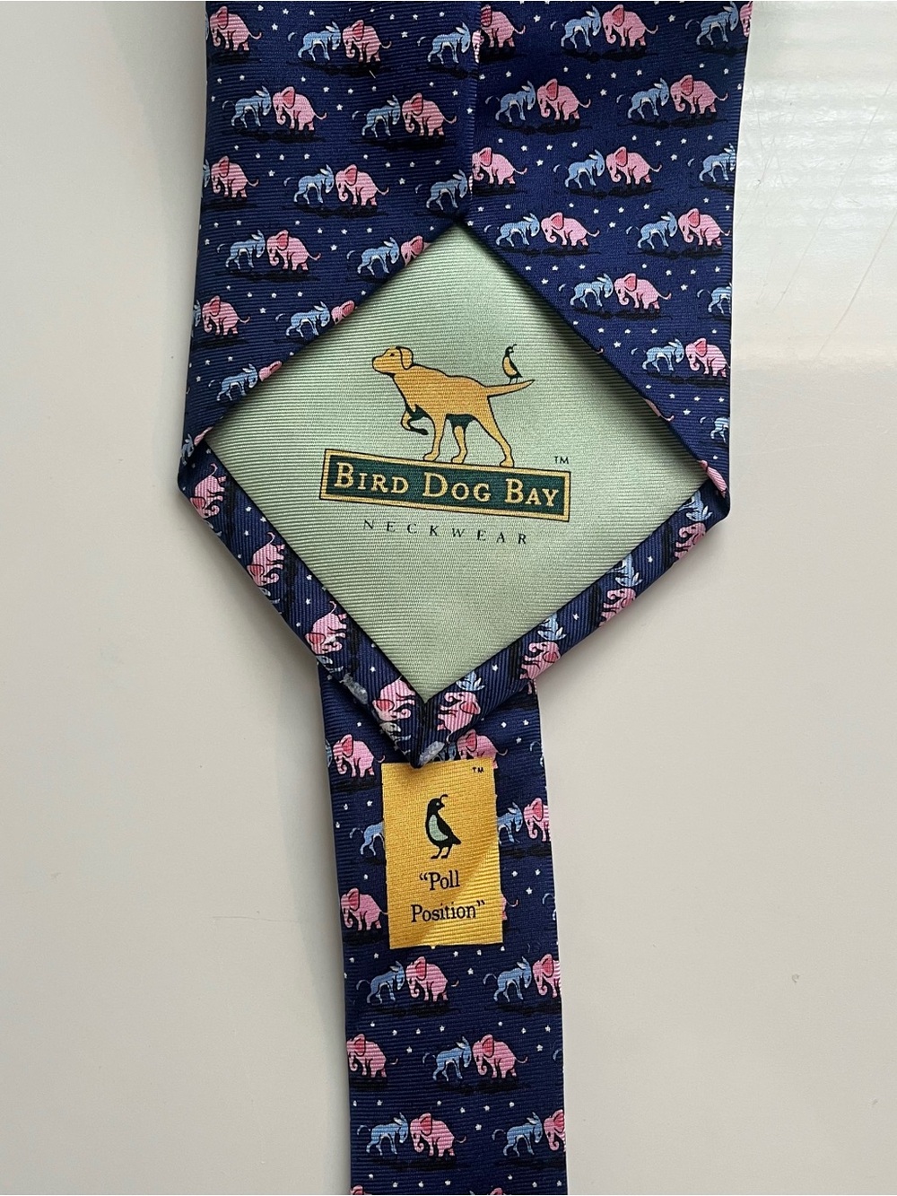 Preppy Bird Dog Bay Navy Elephant Print Silk Tie